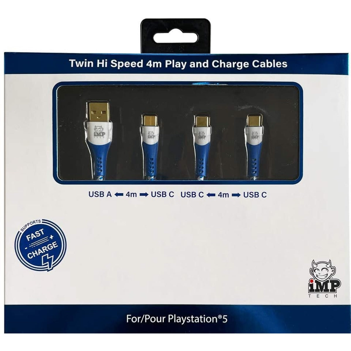iMP Gaming 4m Braided Fast Charge & Play Cable Twin Pack for PlayStation 5