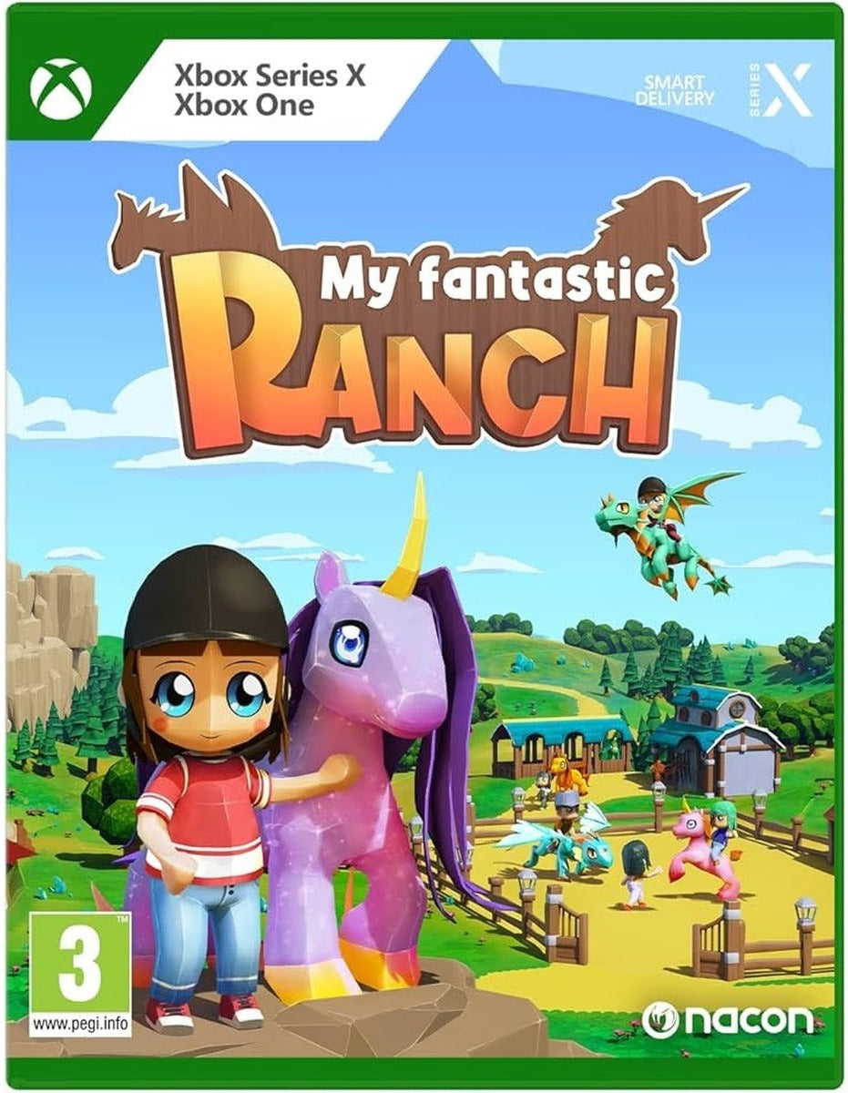 My Fantastic Ranch Xbox Series X box art – unicorns and dragons ranch management game