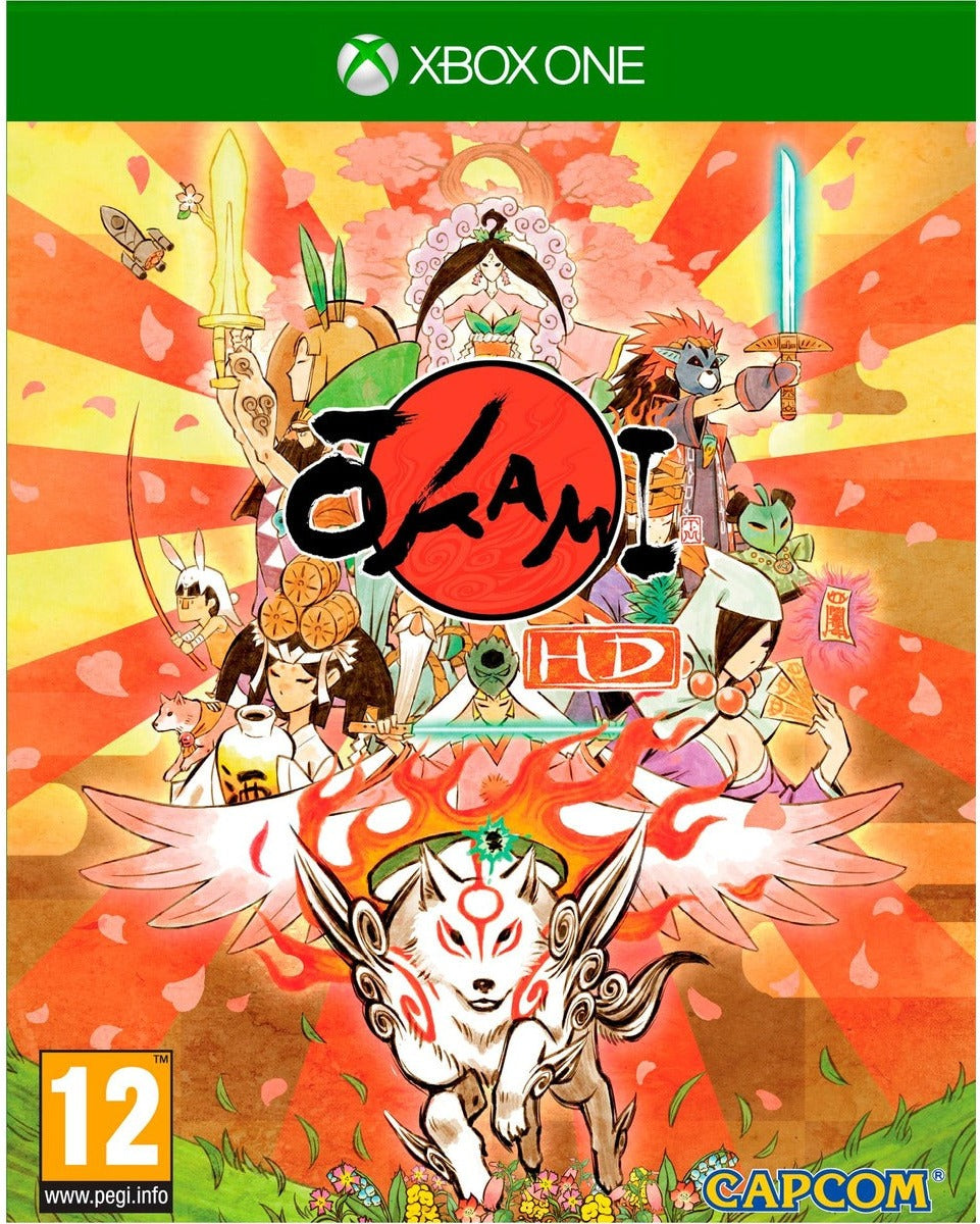 Okami HD Xbox One game box art featuring the white wolf Amaterasu