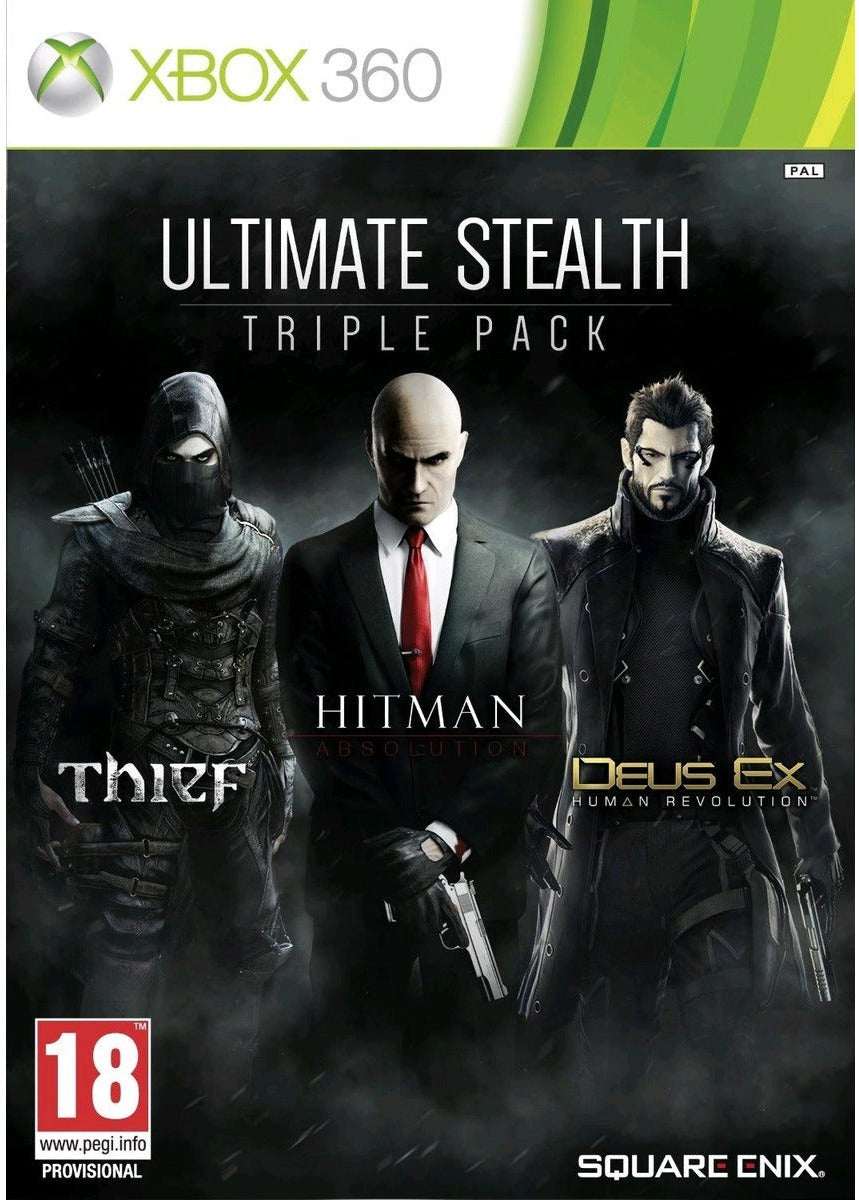 Ultimate Stealth Triple Pack Xbox 360 box art – Thief, Hitman Absolution & Deus Ex Human Revolution