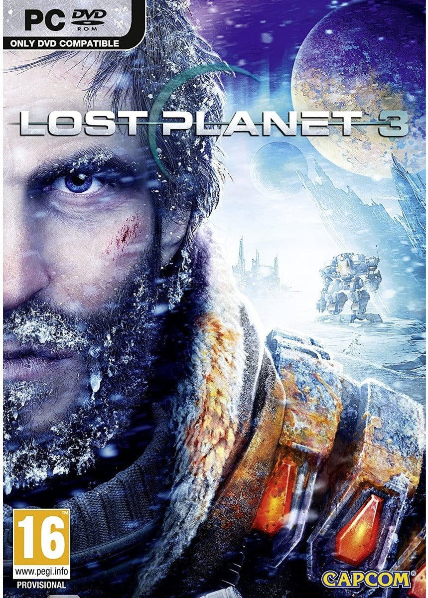 Lost Planet 3 PC game box art – Jim Peyton on icy planet E.D.N. III