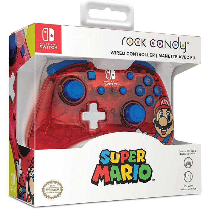 PDP Rock Candy Wired Mini Controller Mario-dizájn Nintendo Switch-hez – elölnézet