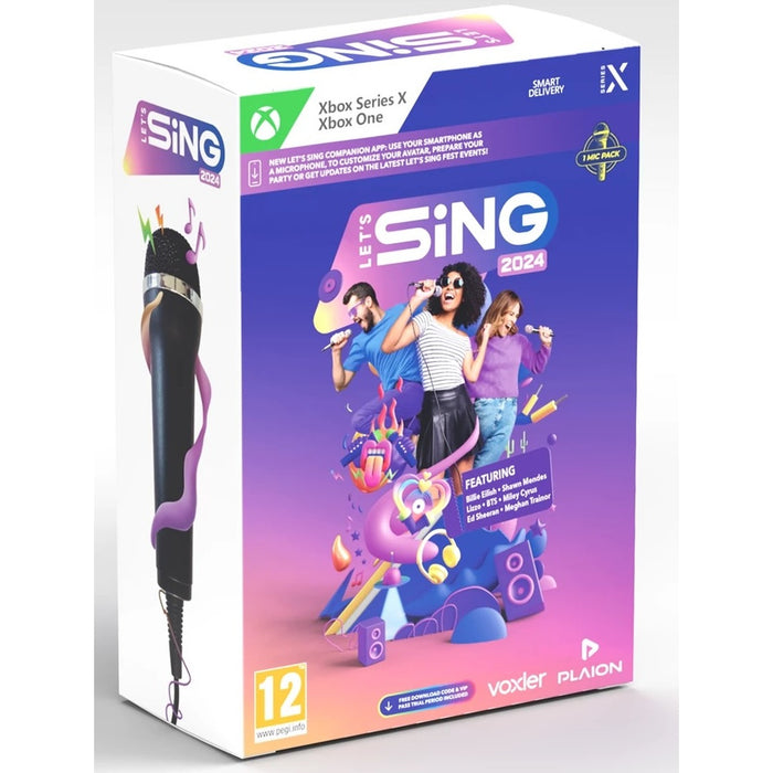 Let's Sing 2024 Single Mic Bundle Xbox Series X játék doboza mikrofonnal