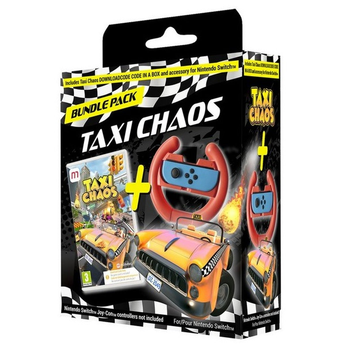Taxi Chaos Bundle Nintendo Switch game box with included steering wheel accessory