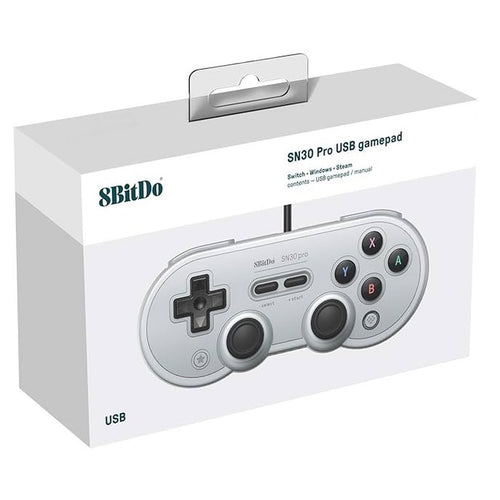 8BitDo SN30 Pro USB Gamepad Grey controller box