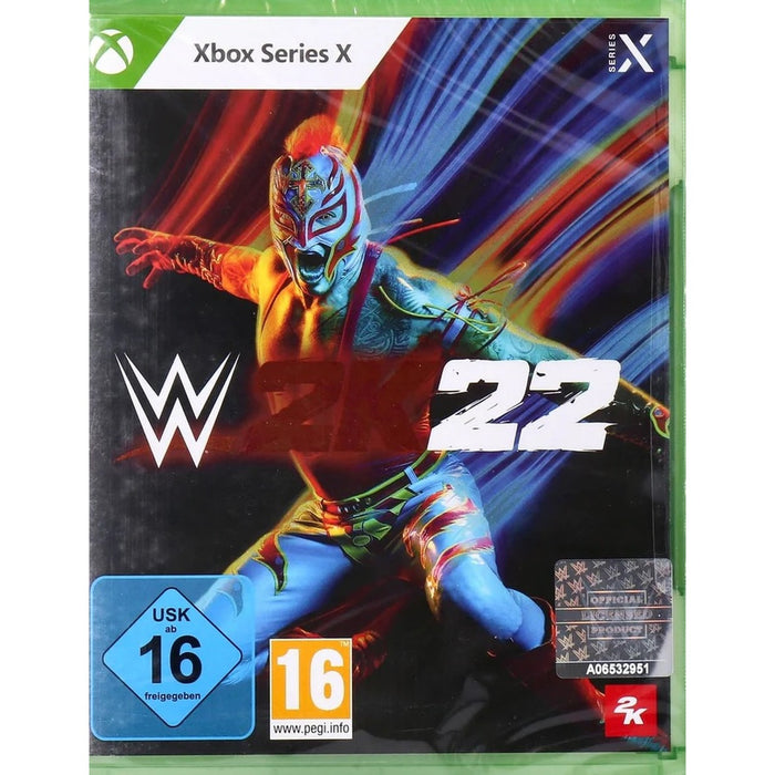 WWE 2K22 Xbox Series X játék doboza – német borítós kiadás, Rey Mysterio borítóképpel