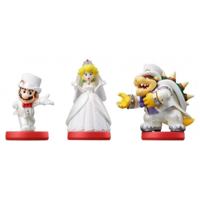 Nintendo amiibo 3-csomag doboza Mario, Peach és Bowser esküvői figurákkal – Super Mario Odyssey Collection