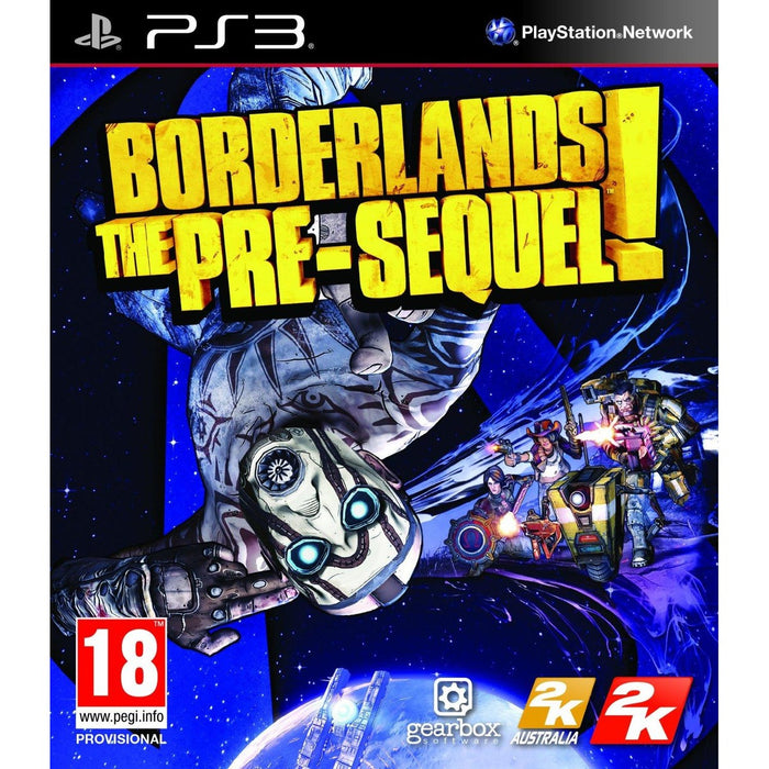 Borderlands: The Pre-Sequel! PlayStation 3 box art with Shock Drop Slaughter Pit DLC