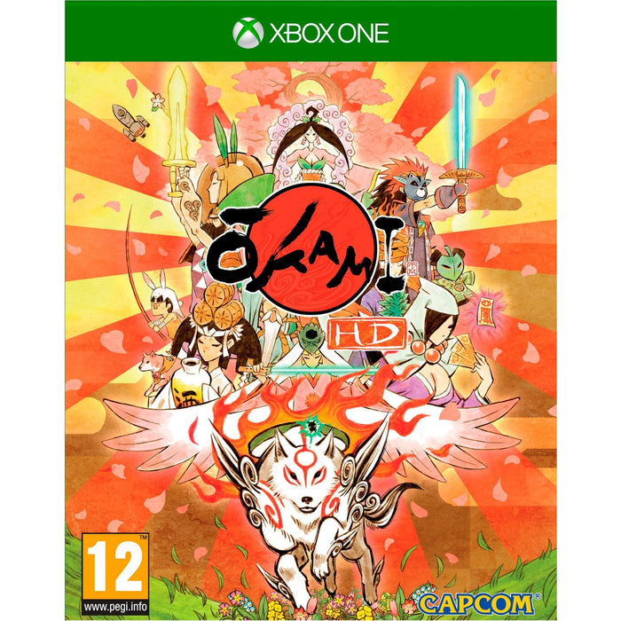 Okami HD Xbox One játék dobozborítója a fehér farkas Amaterasuval
