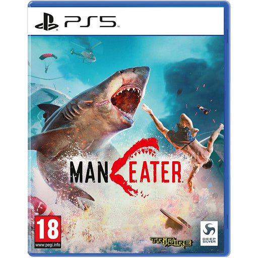 Maneater PlayStation 5 játék borítója cápával a tengerben