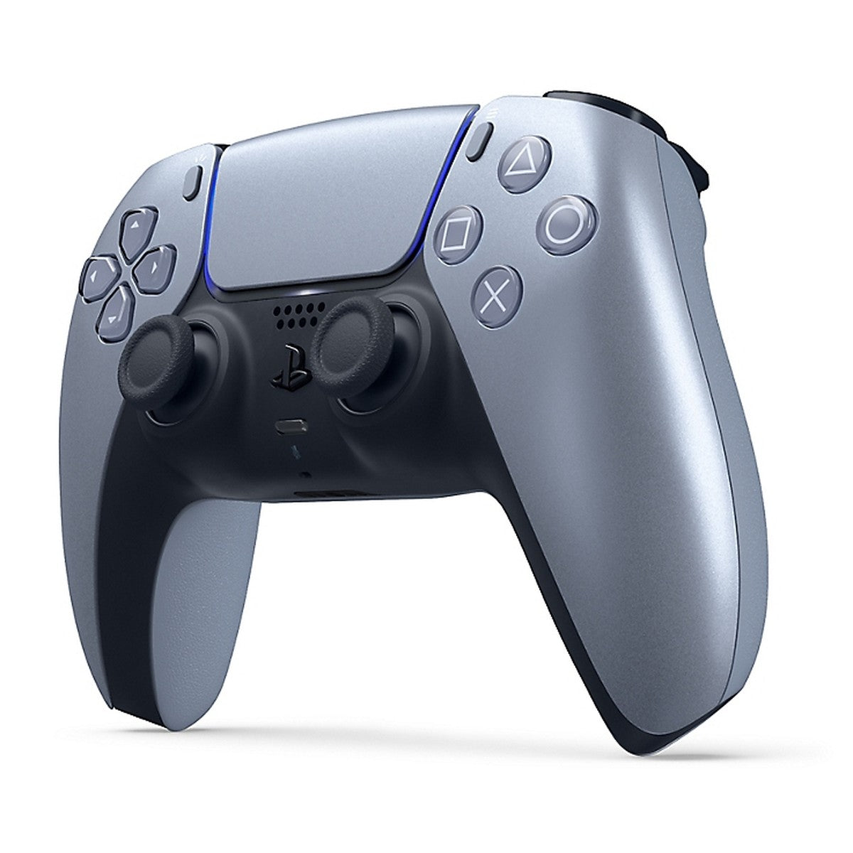 DualSense Wireless Controller – Sterling Silver (PlayStation 5) – angled view