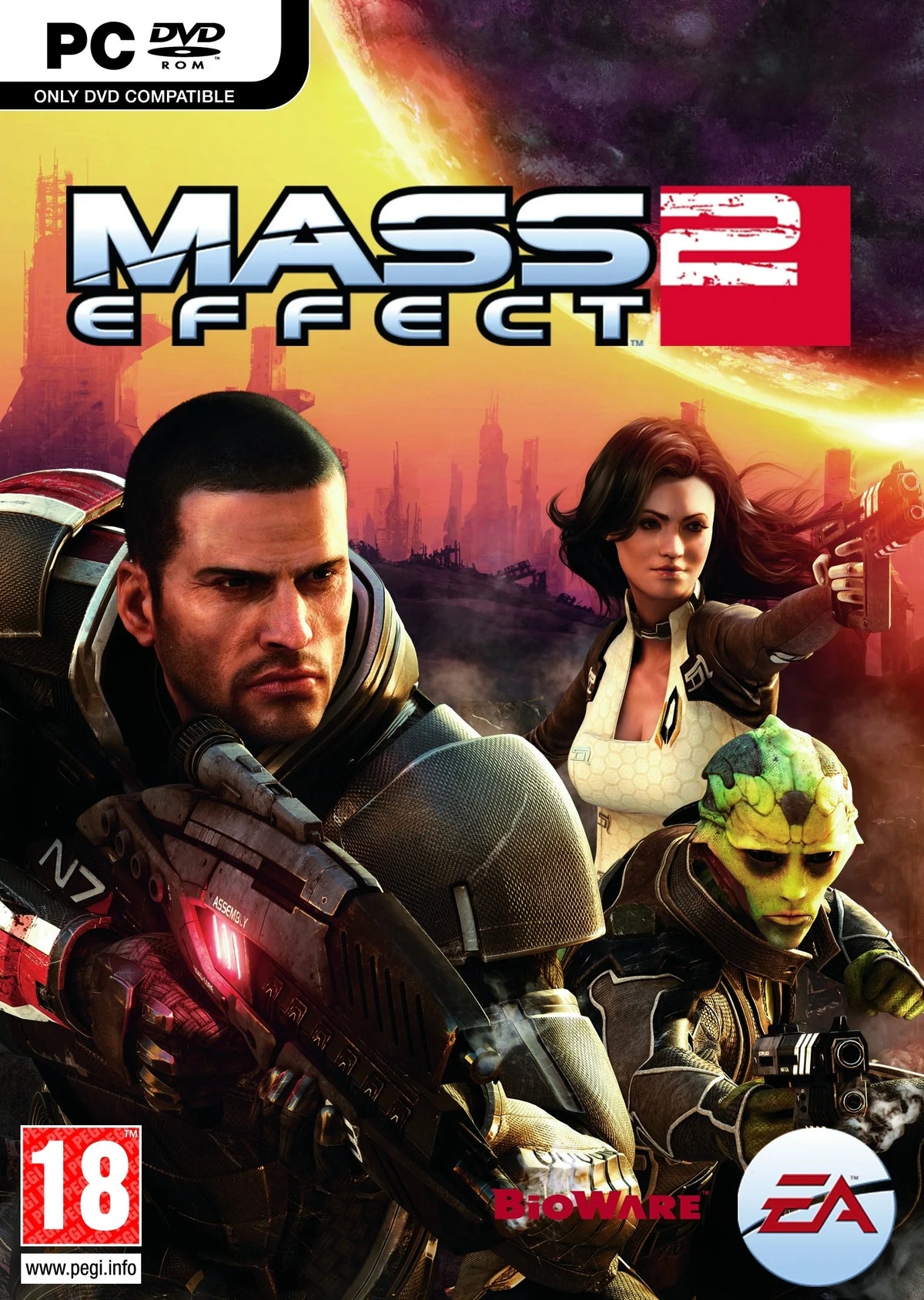 Mass Effect 2 Classics PC dobozborító – Commander Shepard futurisztikus páncélban